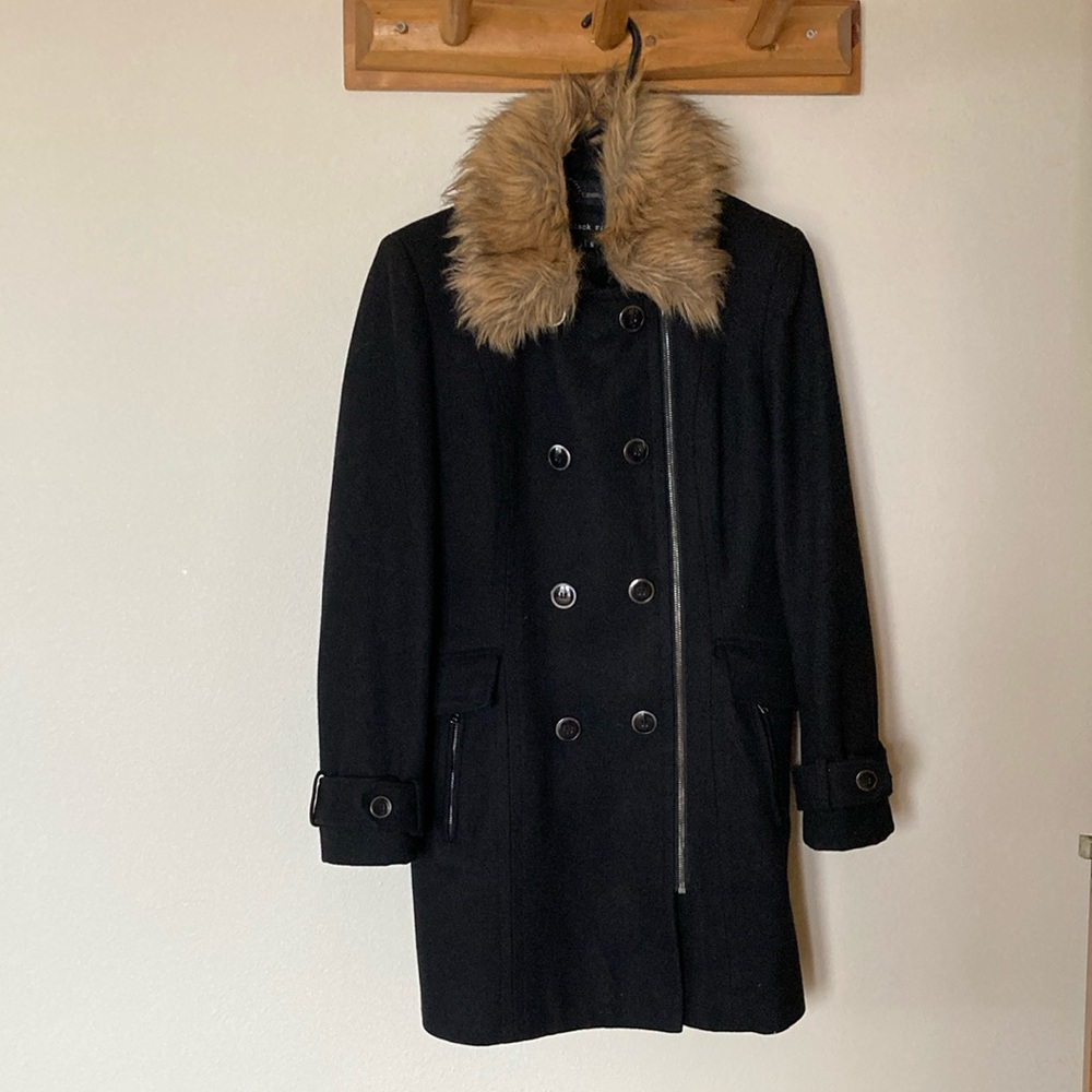 Black rivet 53% wool coat, size small